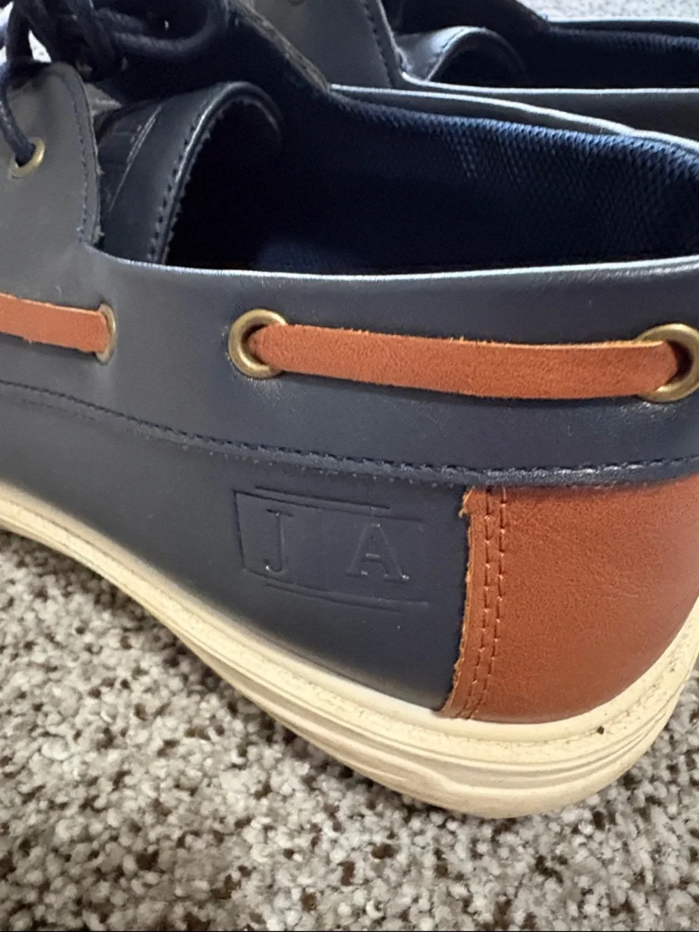 Joseph Allen Navy and Tan Leather Boat Moccasins